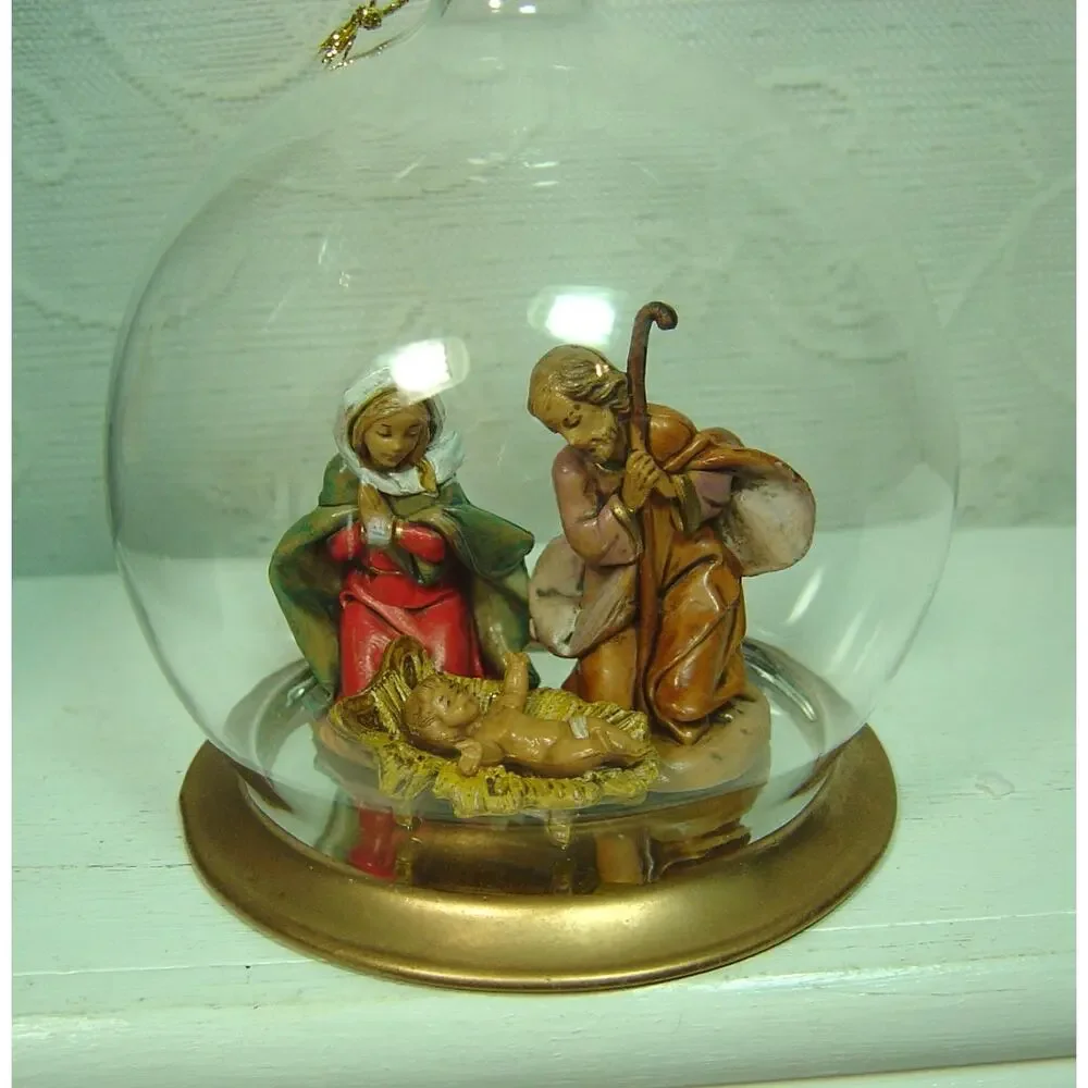 FONTANINI BLOWN GLASS HOLY FAMILY ORNAMENT-6.5